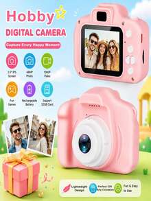 This Upgraded 1080P High-Definition Digital Camera Features A 2-Inch Screen, Supports Video Recording, DIY Photo Frames, And Multiple Games, Making It The Perfect New Year/Birthday/Holiday Gift For Girls. It Is Cute And Portable, Suitable For Both Men And Women, With A Built-In 200mAh Rechargeable Battery, Making It An Excellent Choice For A Birthday Present. - Pink - View 1