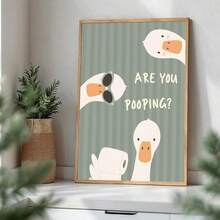 1 pieza/Set Arte de pared en lienzo, Póster de pared de baño con ganso lindo y humorístico "¿Estás haciendo caca?", Fondo de rayas rosas, Póster de pato humorístico, Diseño minimalista de papel higiénico, Adecuado para baño, baño de niños y baño de invitados, Marco no incluido - Dibujos animados - Ver 6