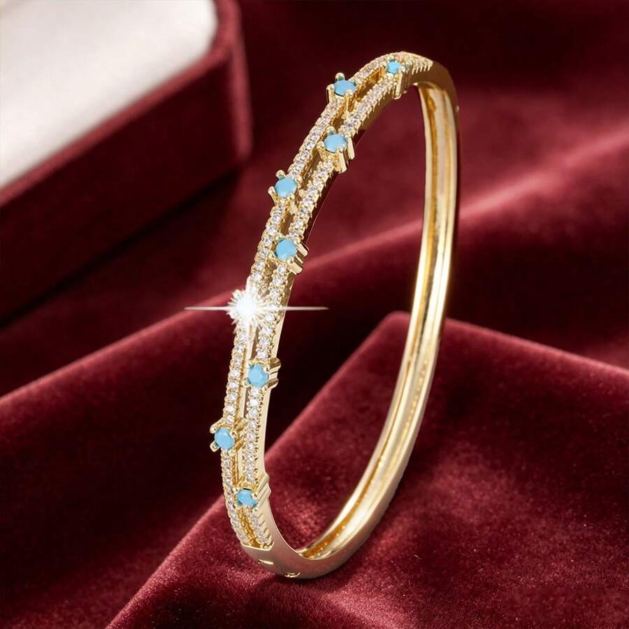 1pc High-Grade Double-Row Copper Inlaid Rhinestone Women's Bracelet - Multicolor - View 1