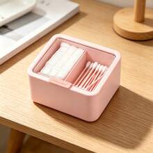 2-Slot Cotton Ball & Cotton Swab Holder, Plastic Container Dispenser Box With Hinged Lid, Bathroom Storage Organizer - A - View 1