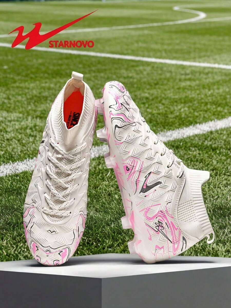 Kinder Fußballschuhe für Jungen und Mädchen, Jugend Fußballschuhe für Jungen und Mädchen, leichte Outdoor Fußballschuhe für Teenager, Unisex Trainings Fußballschuhe geeignet für Kinder und ältere Kinder, (Dieses Produkt hat Standardgröße, es wird empfohlen 1 Größe kleiner für schmale Füße und 1 Größe größer für breitere Füße zu wählen) - Weiss - Übersicht 1