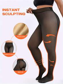 Set de 1/2 piezas - Leggings anti-pilling, anti-arañazos, con forro térmico, cálidos y finos, leggings térmicos reforzados para mujer talla grande, leggings cálidos de cintura alta elástica, adecuados para 60 kg a 80 kg - Multicolor - Ver 3