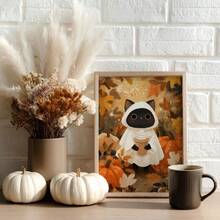 1pc Cat Ghost Coffee Autumn Art Canvas Wall Decor Poster, Room Home Decoration, Aesthetic Style, Optional Frame, Pumpkin Decor, Quirky Cute, Halloween Home Decor, Pumpkin Print, Ghost Coffee Art, Rustic Style - 1PC - View 9