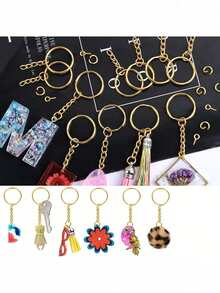 90 piezas Kit de accesorios para llaveros, adecuado para manualidades de llaveros de resina DIY, que incluye llaveros con cadena, anillos partidos, pasadores de ojo de tornillo para DIY de llaveros - 90Pcs/Set - Ver 10