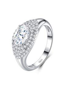 1pc Moissanite Ring 925 Sterling Silver Women's Wedding Ring Suitable For Party, Holiday, Valentine's Day, Proposal, Engagement, Marriage, Anniversary, Birthday Gift - Silver - View 15
