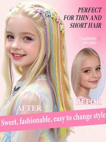Girls Hair Accessories Children's Colorful Braiding Set Rainbow Synthetic Hair Clips Lucky Five-Pointed Star Hair Clip Combination Set, Halloween - Multicolor - View 8