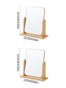 1/2pcs Rotating Vanity Mirror With Wooden Base, Polished Surface, Adjustable Desktop Makeup Mirror, Suitable For Bedroom, Bathroom, Daily Skincare And Makeup, No Battery Required - Wood Color - View 13