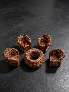 3/5pcs Mini Resin Wicker Table And Chair Set, Dollhouse Miniature Furniture Decor, Micro Landscape Decoration, Round Table With Square Or Round Chairs, Suitable For Micro Landscape Creation, Desktop Display, Photography Props, Holiday Gifts - Multicolor - View 16