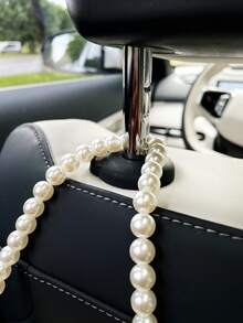 Flower Car Trash Can, Faux Pearl Hanging Chain, ABS Material Car Back Seat Hanging Trash Can, Car Storage Bin Multi-Function Storage Bucket Car Cleaning Bucket Material Accessories. - Flowers - View 3