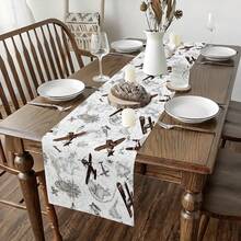 1pc Aviation Theme Table Runner - Vintage Airplane And Flight Map Design, Brown Airplane Print On Beige Background - Durable Fabric Suitable For Kitchen, Dining Room, Living Room, Party Decoration - Aviation Enthusiast Home Decor, Pilot Gift, Flight Route Table Setting - Decorative Table Runner For Airplane Fans, Airplane Print Decor, Fashionable Table Centerpiece - View 2