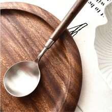 3pcs Walnut Handle Stainless Steel Spoons, Minimalist Texture, Tableware For Home And Western Dining - View 9