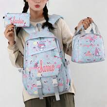 Miniso Sanrio My Melody 美人魚鱗片 3件組背包套裝，休閒背包套組含手提便當袋與鉛筆袋，輕量書包，適合戶外與購物 - 藍色 - 查看 6