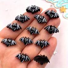 2D Flat 10pcs Mini Black Bat Decorations - Colorful Resin Material, Flat Back Design, Suitable For DIY Scrapbooking And Halloween Nail Art Decoration, Perfect For Halloween Decor - A - View 1
