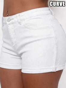 Cross-Border Plus Size Women's Spring, Summer And Fall New Tight Stretchy Sexy Fashionable Personality Washed Cut Denim Hole Shorts Female - White - View 5
