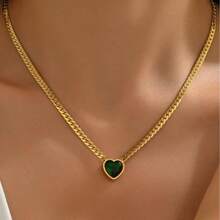 1 Set Classic Romantic Style Stainless Steel Jewelry Set With Inlaid Colorful Heart-Shaped Glass Decor And Whip Chain, Suitable For Women To Wear At Engagement Or Date, Or As A Holiday Gift For Loved Ones - Yellow Gold - View 7