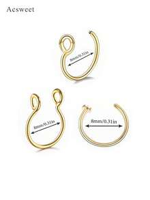 3Pcs Stainless Steel Fake Nose Rings Unisex Septum C-Shaped Clip Rings No Piercing Required Fake Piercing Jewelry Daily Gift Nose Piercings - Yellow Gold - View 3