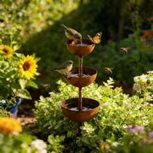 Vintage Rusty Metal Rainwater Collector - With Bird Feeder And Bee Waterer, Exquisitely Designed, Natural Finish, Perfect For Hummingbirds, Birds And Insects, Garden Water Feature, Yard Decor, Elegant Bird Bath, Spring Garden - A - View 2