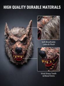 Realistische graue flauschige Werwolf Vollgesichtsmaske, atmungsaktive gruselige Wolfskopfmaske für Erwachsene, geeignet für Halloween-Party, Cosplay, Geisterhaus, Escape-Room Rollenspiel Kostümdekoration - Mehrere Stile - Übersicht 9
