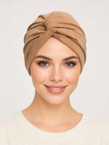 CONFLASS Solid Color Twisted Knit Headscarf, Elastic Pre-Tied Headwrap, Soft Muslim Hijab, Chemotherapy Head Cover, Women's Daily Sleep And Muslim Wear - Multicolor - View 12