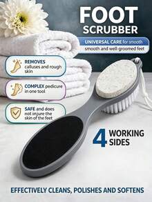 2pcs Professional Foot Care Set, 4-Sided Pumice Foot Scrub Brush & Stainless Steel Foot Scraper, Dead Skin & Callus Removal Foot Beauty Tool Set, Home Foot SPA - Multicolor - View 2