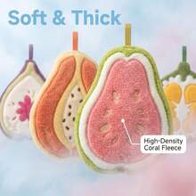 Cartoon Fruit Hand Towel Suitable For Kitchen And Bathroom, 1-Piece Pack.Fun Durian, Guava, Fig, Papaya Coral Fleece Towel, Ultra-Soft, Highly Absorbent, Quick-Drying Towel, Used For Bathing And Home Decoration, Essential Kitchen Towel, Cute Housewa - Durian - View 3
