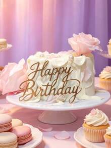3pcs Shiny Gold Frameless Cursive Happy Birthday Acrylic Cake Toppers, Universal Lightweight Reusable Acrylic Decorative Cake Toppers, Suitable For Family Dinner, Indoor Birthday Party And Various Homemade Birthday Cake Top Decoration - A - View 5