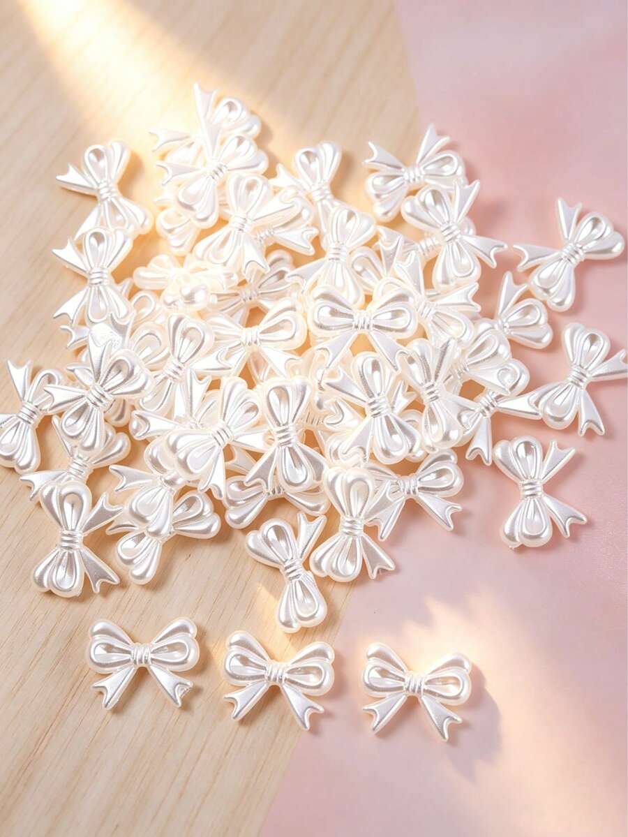 10-50pcs Coquette White Pearl Bow Flower Resin Cabochons Glossy DIY Nail & Craft Decor - Multicolor - View 1