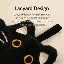 2-Piece And 1-Piece Wall-Mounted Black Cat Hand Towels, Kitchen Heat-Resistant Mats, Thickened Absorbent Coral Fleece Cleaning Cloths And Hand Towels - Black Cat - View 5