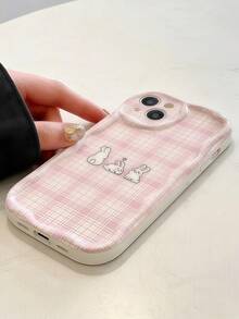 1 buah Casing Ponsel Cream Dopamine Wave Ruffle Tekstur TPU Lembut Motif Kelinci Kotak-kotak Lucu Kompatibel Dengan Galaxy S21 S22 S23 S24 S25 S26/Honor/ Dan Model Lainnya - Putih - View 3