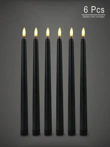 3/6/12/24 Pcs Halloween Flameless Taper Candles Black Candles Battery Operated LED 3D Wick Flickering For Halloween Table Decorations - Kuroko - View 9