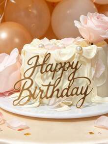 3pcs Shiny Gold Frameless Cursive Happy Birthday Acrylic Cake Toppers, Universal Lightweight Reusable Acrylic Decorative Cake Toppers, Suitable For Family Dinner, Indoor Birthday Party And Various Homemade Birthday Cake Top Decoration - A - View 2