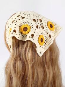 de punto con borlas y diseño floral calado, diadema fresca, estilo dulce de playa, bandana para mujer, atuendos de verano, banda para el cabello de playa, accesorios para el cabello de playa - Multicolor 2 - Ver 19