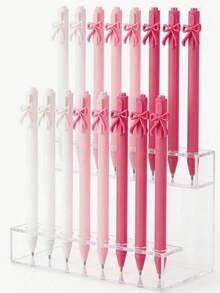 1/6/12/Pcs Pink Bow Ballpoint Pens With Retractable Black Ink, Suitable For Girls Party Favors, School Birthday Gatherings, Office Supplies, Weddings - Multicolor - View 3