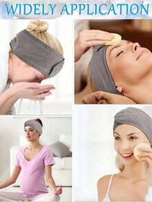 1Pc Adjustable Hook And Loop Spa Headband, Soft Grey Terry Cloth Makeup Hair Wrap, Non Slip Absorbent Facial Hair Band For Washing Face, Mask Application, Skincare, Yoga And Sports - Multicolor - View 2