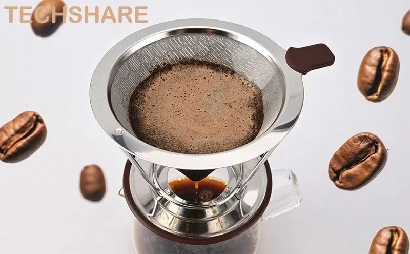 1 pieza de filtro de café invertido reutilizable de acero inoxidable-malla ultrafina, sin necesidad de papel, muy adecuado para uso en el hogar y la oficina, con diseño de alta calidad, acabado metálico de moda, accesorios de café duraderos para hacer café de sabor rico - Ver 1