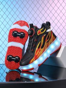 Zapatos con luz LED recargables unisex, patines de línea infantiles multifuncionales y transformables, adecuados para todas las estaciones, con ruedas desmontables, perfectos para patinaje al aire libre y deportes - Morado - Ver 3