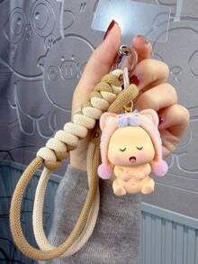 1pc Exquisite Handmade Woven Dual-Color Bracelet Baby Doll Keychain, Premium Soft Silicone Rabbit Hat Sleeping Bag Pendant, Versatile Decorative Accessory For Daily Use, Thoughtful Gift For Children's Birthday And Holiday - 彩色 - 查看 10