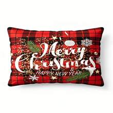 1 Stück doppelseitig bedruckter Büffel-Karo-Kissenbezug, Frohe Weihnachten & Frohes Neues Jahr Schneeflocken-Kieferndruck quadratischer Kissenbezug, 100% Polyester weicher Stoff, Sofa Schlafzimmer Weihnachts-Neujahrs-Heimdekoration, perfektes Feiertagsgeschenk, ohne Kissenfüllung - Verschiedenfarbig - Übersicht 17