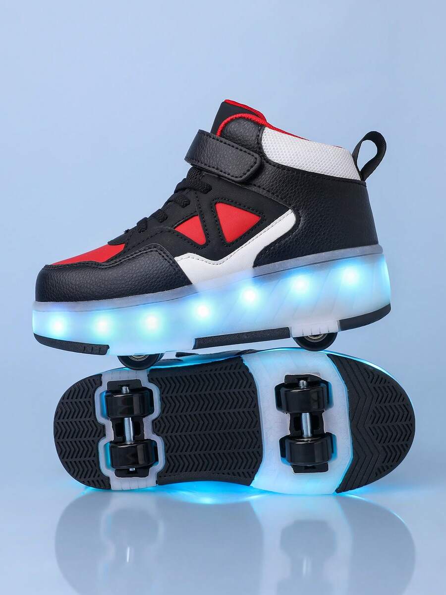 中性 LED 充電發光鞋，兒童輪滑鞋，多功能可變形輪滑鞋，適合四季穿著，附可拆卸輪子，適合戶外與運動滑行