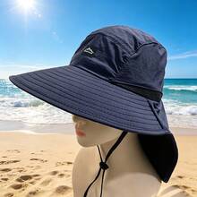 1pc Spring/Summer Minimalist Utility Style Sun Shading Fishing Hat, Vintage Outdoor Drawstring Sun Protection Cap,Beach,Holiday - Mountain Peak Shawl - View 8