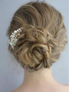 1 pezzo Pettine da sposa semplice con perle finte, accessorio per capelli da donna adatto per occasioni quotidiane e matrimoni - Dorato - Visualizzare 3
