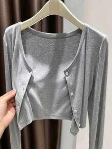 Atasan Pelindung Matahari Rajutan Modal Ringan Musim Semi/Panas - Grey - View 4