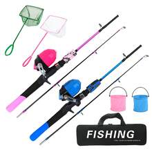 KecchKrezing Pink & Blue Solid Color Lure Fishing Rod Set, Telescopic Plug-In Rod With Closed Button Reel, Bucket Net And Storage Bag, Family-Friendly Portable Fishing Kit - Blue - View 2