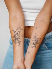 1 pieza Pegatina de tatuaje realista de PVC impermeable y resistente al roce, con patrón de 2 peces koi, adecuada para uso diario de mujeres y hombres - Gris - Ver 7