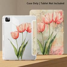 Pink Tulip And Other Pattern Painted Effect Tablet Protective Case With Stand, Compatible With Honor 8/9/10/X8/X8A/X9/X8Pro/X9Pro, MatePad SE 11"/MatePad 11"/11.5", MatePad Pro, Apple 10th/11th Gen 2025 (A16), Galaxy Tab A7/A9 And Other Popular Models - Style 30 - View 6