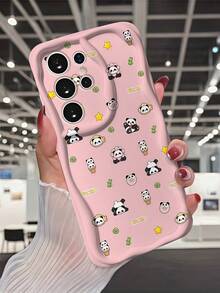 1pc Cream Dopamine Wavy Ruffle Soft TPU Texture Cute Full Screen Bamboo Panda Pattern Phone Case Compatible With Galaxy S21 S22 S23 S24 S25 S26/Honor/ And Other Models - White - View 2