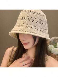 Hollow Crochet Knit Bucket Hat, Breathable Open Weave Fisherman Sun Cap For Women Summer Outdoor Travel - Multicolor - View 3
