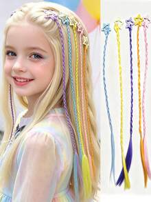 Girls Hair Accessories Children's Colorful Braiding Set Rainbow Synthetic Hair Clips Lucky Five-Pointed Star Hair Clip Combination Set, Halloween - Multicolor - View 2