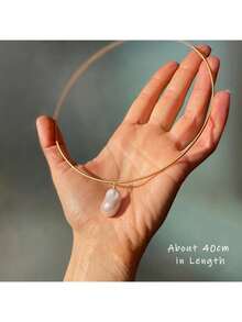 18K Gold Plated Cuff Choker Necklace For Women Chunky Wire Chain Collar Jewelry - Round Wire Baroque Pearl - View 7