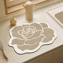 Kitchen Dish Drying Mat, Absorbent Table Mat, Countertop Dish Mat, No-Wash Table Mat, Bowl And Plate Drying Mat - Beige Flowers - View 9